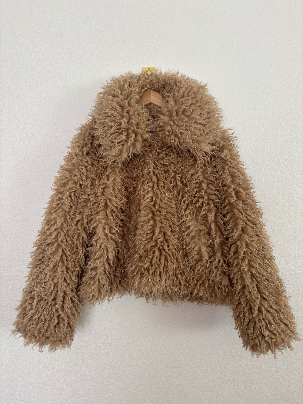 Topshop Camel Shag Faux Fur Jacket | US 12 | Penny Lane Y2K Boho Coat